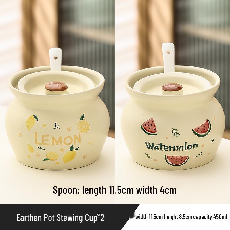 Ceramic Earthen Pot with Lid for Stews & Double Boiled Dishes - Single-Serve Steamed Egg Cup Included