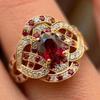 Luxury European & American Fashion Women's Gold-Plated Ring with Diamond-Studded Ruby