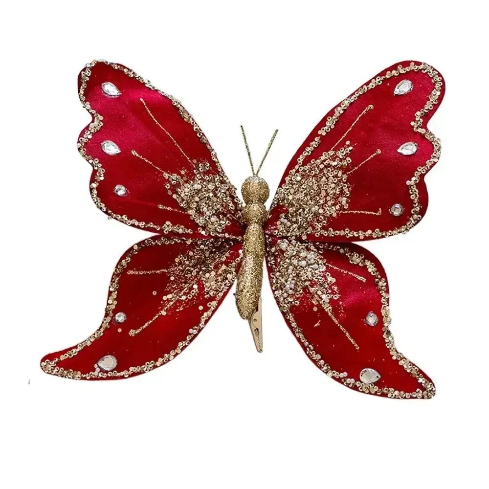 Multicolor Christmas Tree Decoration 25*21cm Gold Powder Fabric Glitter Butterfly Accessories Party Supplies Hanging Decoration