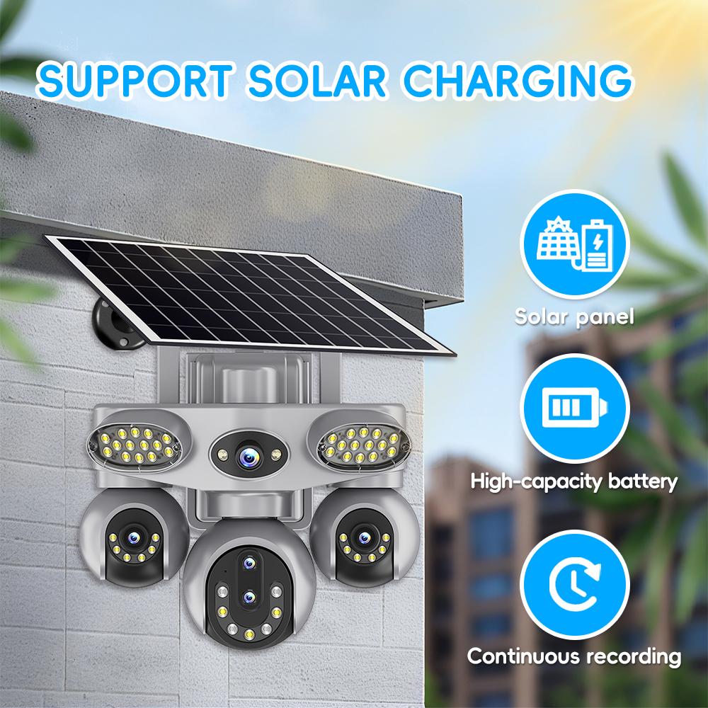 AOV Solar Camera with 2‑in‑1 Surveillance & Lighting – 4G/WiFi, 3‑Lens or 5‑Lens, 3‑Screen or 4‑Screen View