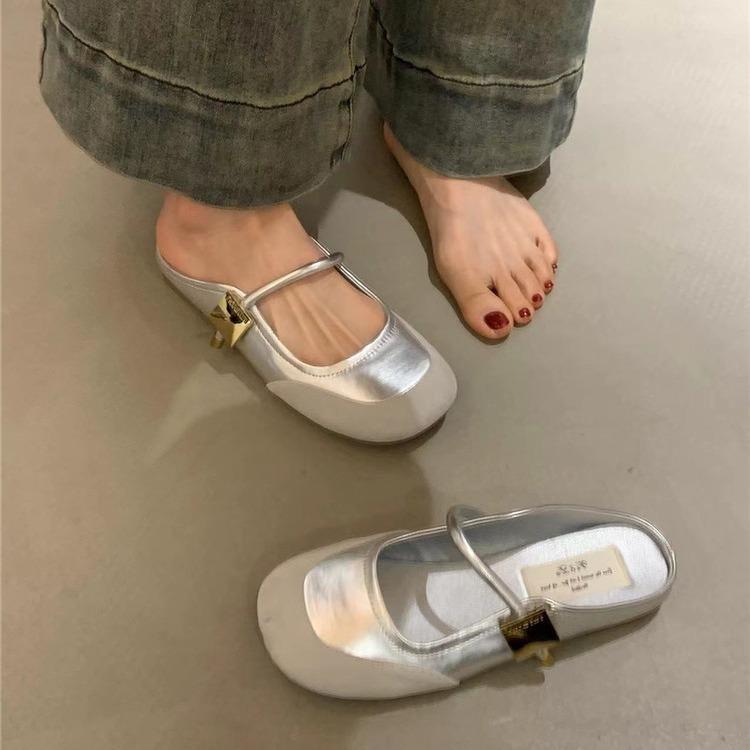 Gentle fairy wind half slippers female spring 2025 new French elegant niche with skirt soft-soled evening shoes