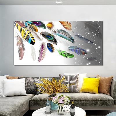Abstrakte bunte Feder-Leinwand-Malerei, moderne nordische Wandkunst, Bild, Poster und Drucke für Wohnzimmer, Heimdekoration