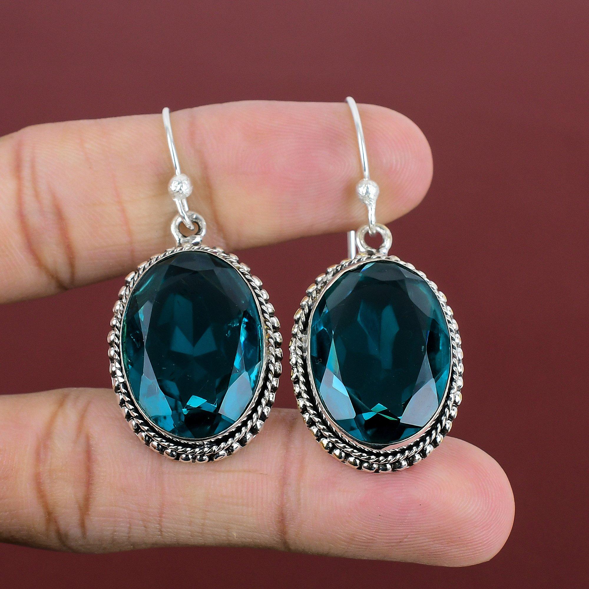 Faceted Indicolite Earring 925 Sterling Silver Earring Wonderful Vintage Earring Indicolite Gemstone Jewelry Handmade Earring Gifts For Her