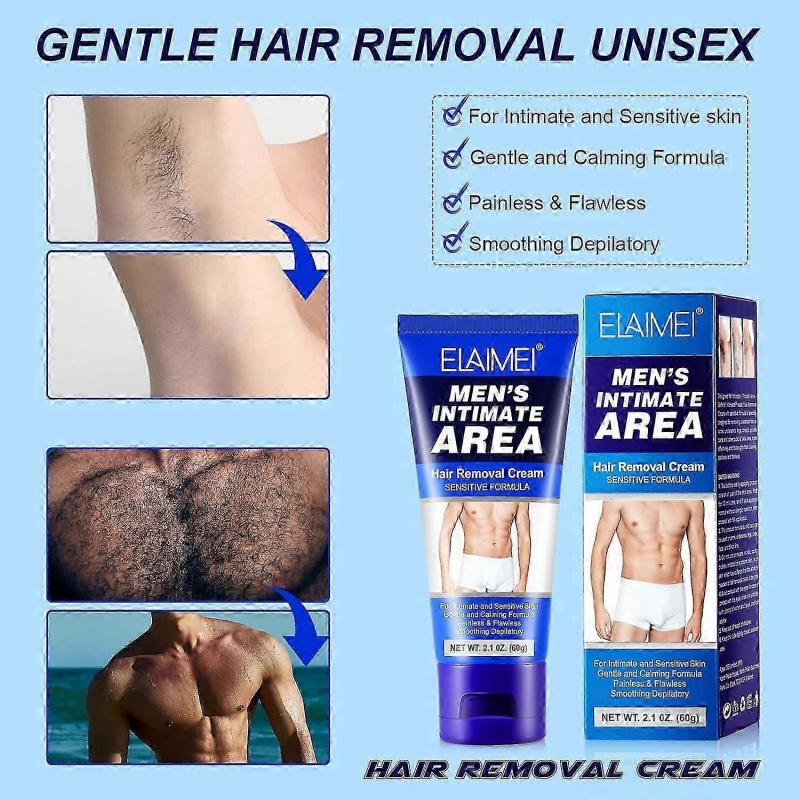 Haarentfernungscreme für Intimbereich, 60g Haarentfernungscreme für Körper und Beine, Sanfte Haarentfernung für Männer, Inklusive empfindlicher Haut