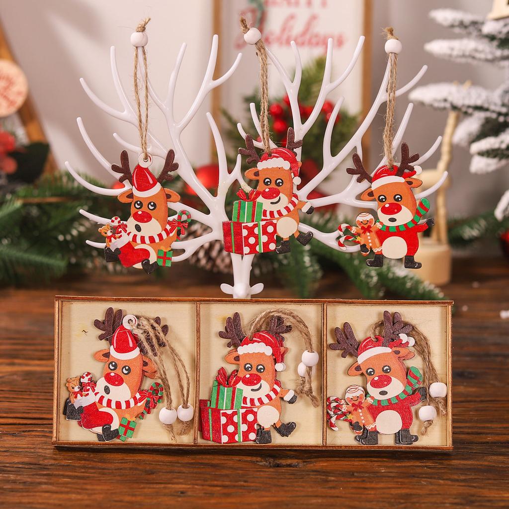 9/12pcs Christmas Santa Gnome Xmas Tree Wooden Hanging Craft Christmas Ornaments Christmas Decorations Pendants for Home Kerst