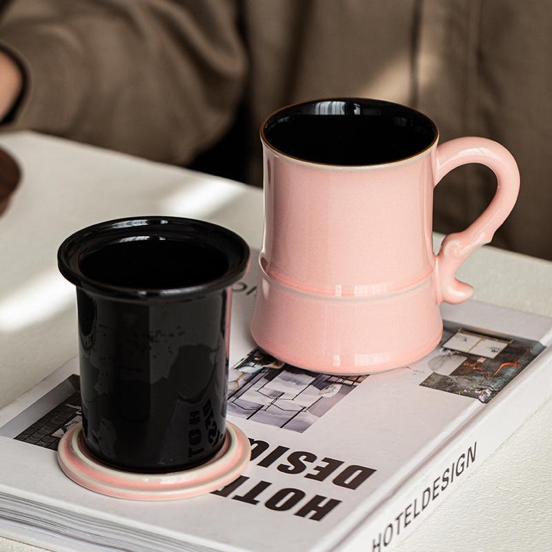 Elegant Pink Ladies Ceramic Mug - Tea & Water Separation, Perfect for Home, Office, or Personal Use