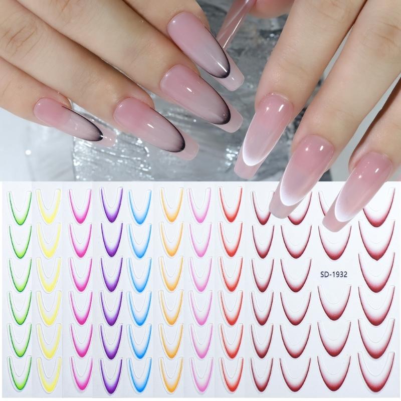 French Tip Nail Stickers French Line Nail Art Stickers Gradient Nail Decals Nail Art Decorations for Woman and Girls