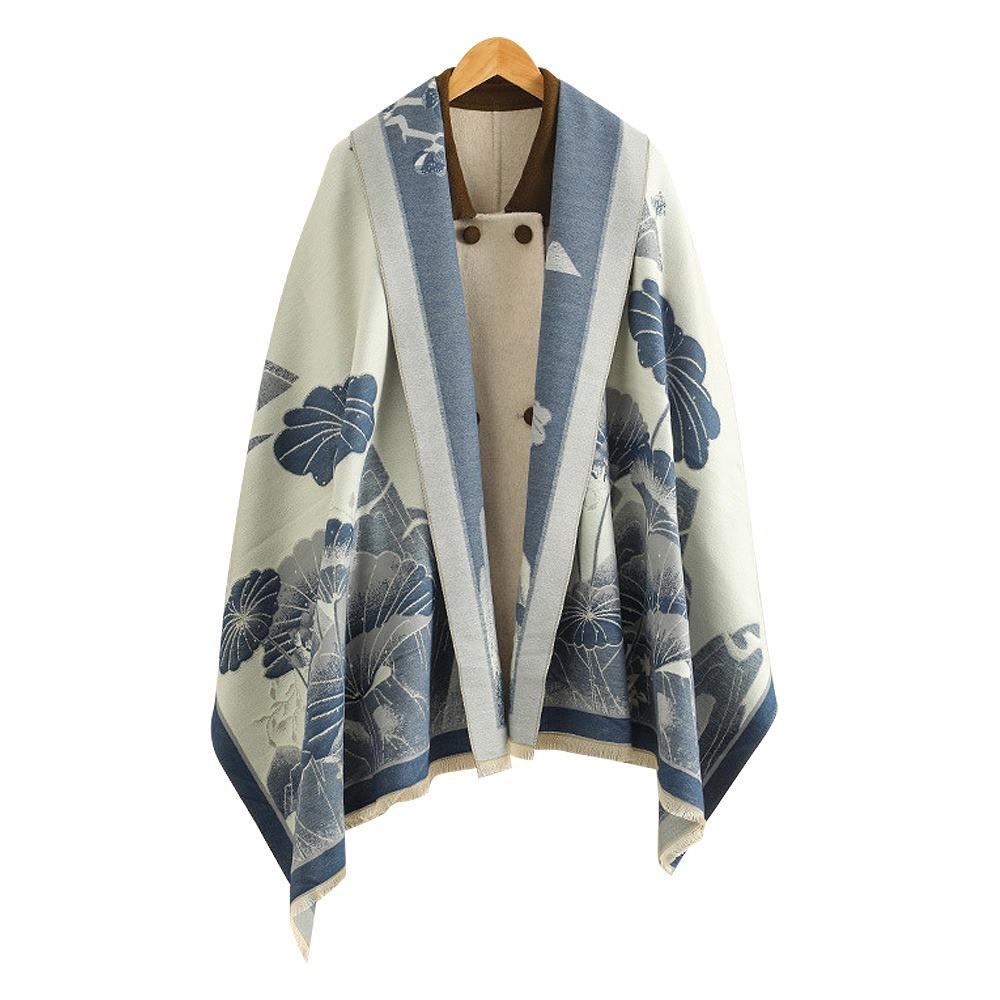 

Chinese Style Pashmina Blanket Double-sided Poncho Scarves Imitation Cashmere Scarf Winter Season синий