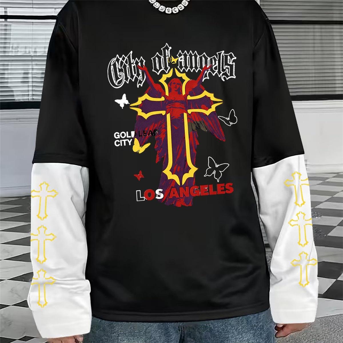 

Этот американский стиль Dark Y2K характеризуется черно-белой футболкой с длинным рукавом и блочным дизайном, с принтом темных шипов, L чёрный