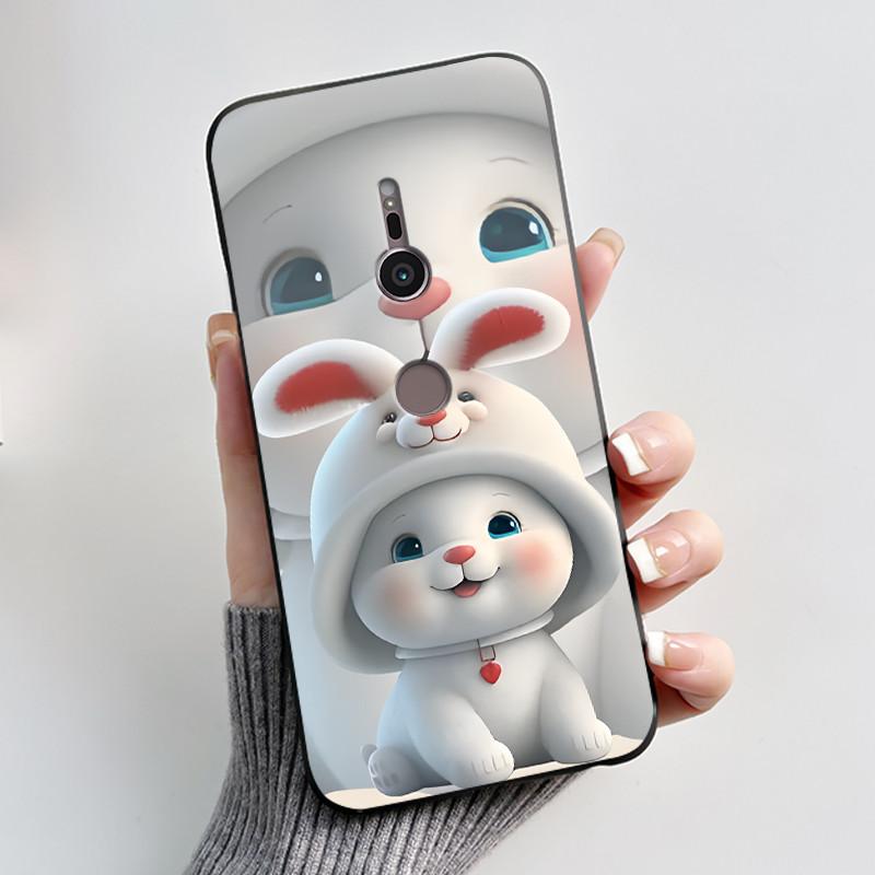 Case For sony Xperia XZ2 XZ3 Black Silicone Soft TPU Phone Case sony XZ2 XZ3 Luxury Cute Love Rabbit Funny Protective Back Cover