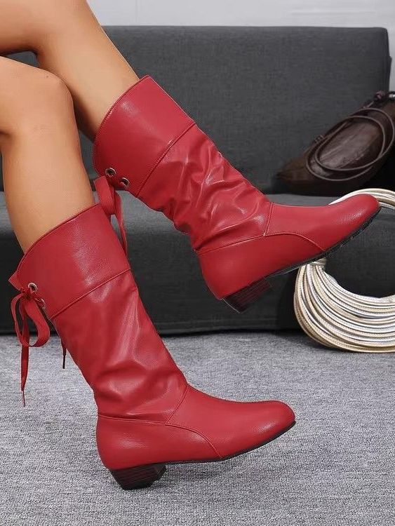 25 New women's shoes versatile fashion women's boots autumn and winter thin velvet casual boots leather medium tube Martin boots medium heel