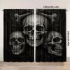 2pcs, 2D flat Window Treatment Curtains Gothic Triple Skull Versatile Polyester,Without Electricity Family Party Decoration