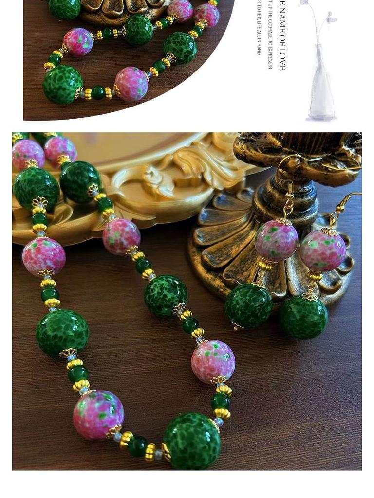 Retro Mid-Century Vintage Pink Melonglas Halskette & Ohrringe Set