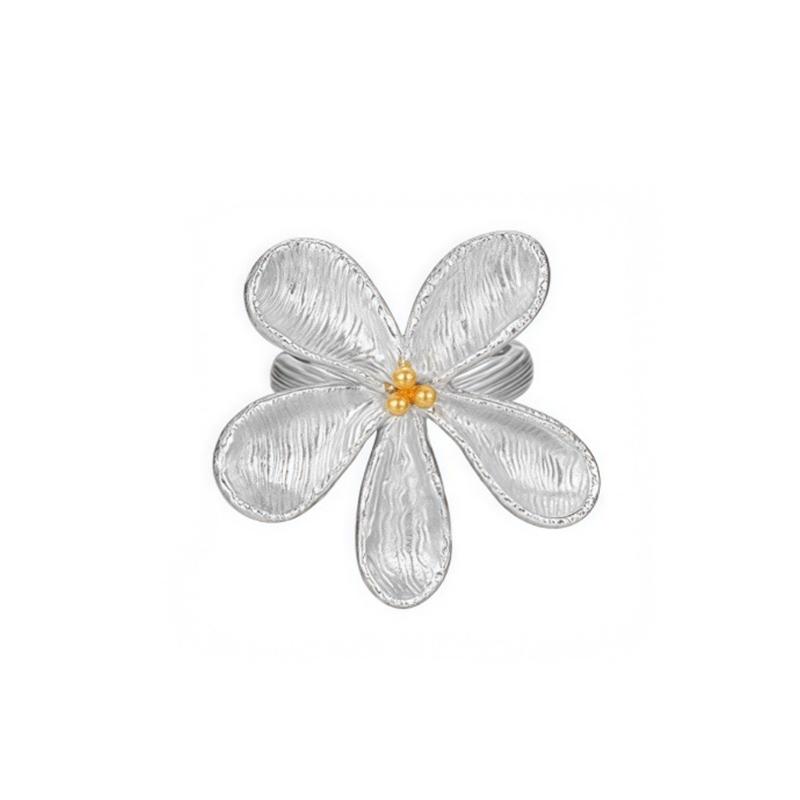 

Silver Alloy Floral Rings Portable Comfortable Fit Sturdy Metal for Daily Outfit Accessories 1