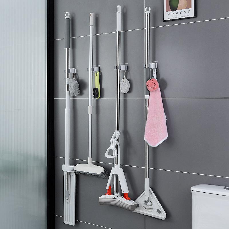 1/2/3Pcs Abs Wall Mounted Mop Storage Rack No Nail Holder Waterproof Household Organizer For Bathroom Kitchen