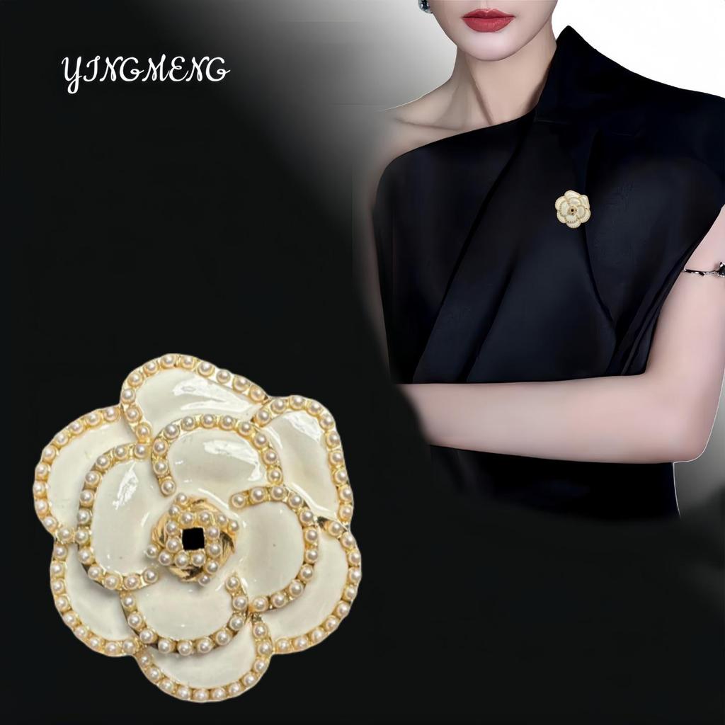 Elegante Kamelien-Perlen-Brosche: Retro Anstecknadel & Schalschnalle