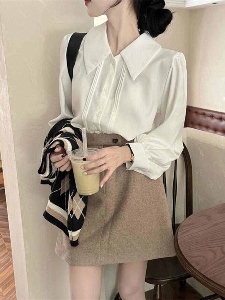 Casual Ladies' Shirt Premium Sense of White Shirt Female Design Sense Niche Long-sleeved Blouses Versatile Chic Tops Temperament Elegant Fashion Top
