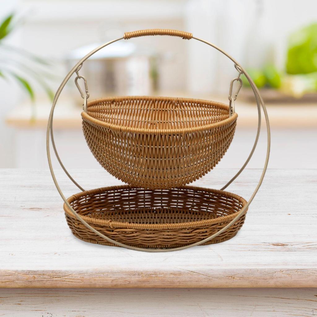 2 Tier Storage Basket Woven Rustic Lightweight 2-tier Tray for Home