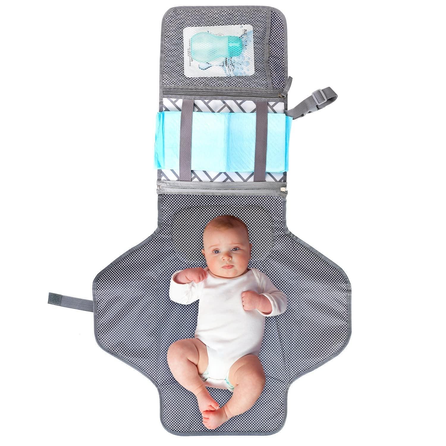 Portable&Foldable Diaper Changing Pad, Moclever Detachable Travel Changing Mat with Waterproof & Easily Cleanable Folding Nappy Changing Travel Mat серый