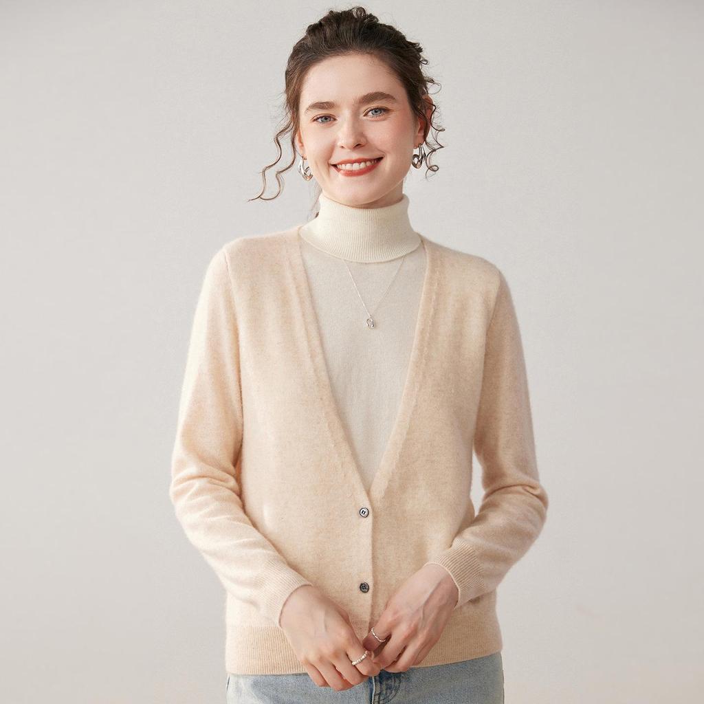 Autumn Winter High Neck Two-Piece Cashmere Knit Sweater for Women