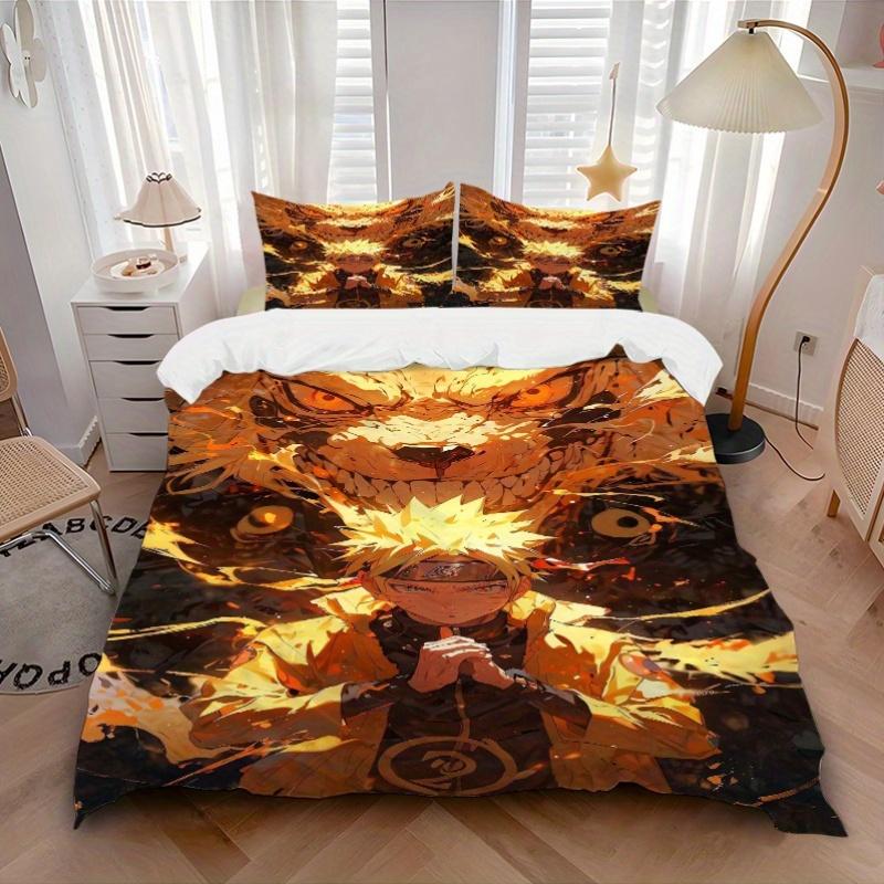 3pcs Naruto Nine Tailed Fox Design Quilt Cover Set - Soft and Cozy Bedroom, Guest Room and Dorm Decorative Bedding 3-Piece Set 1 Quilt Cover + 2 Pillo