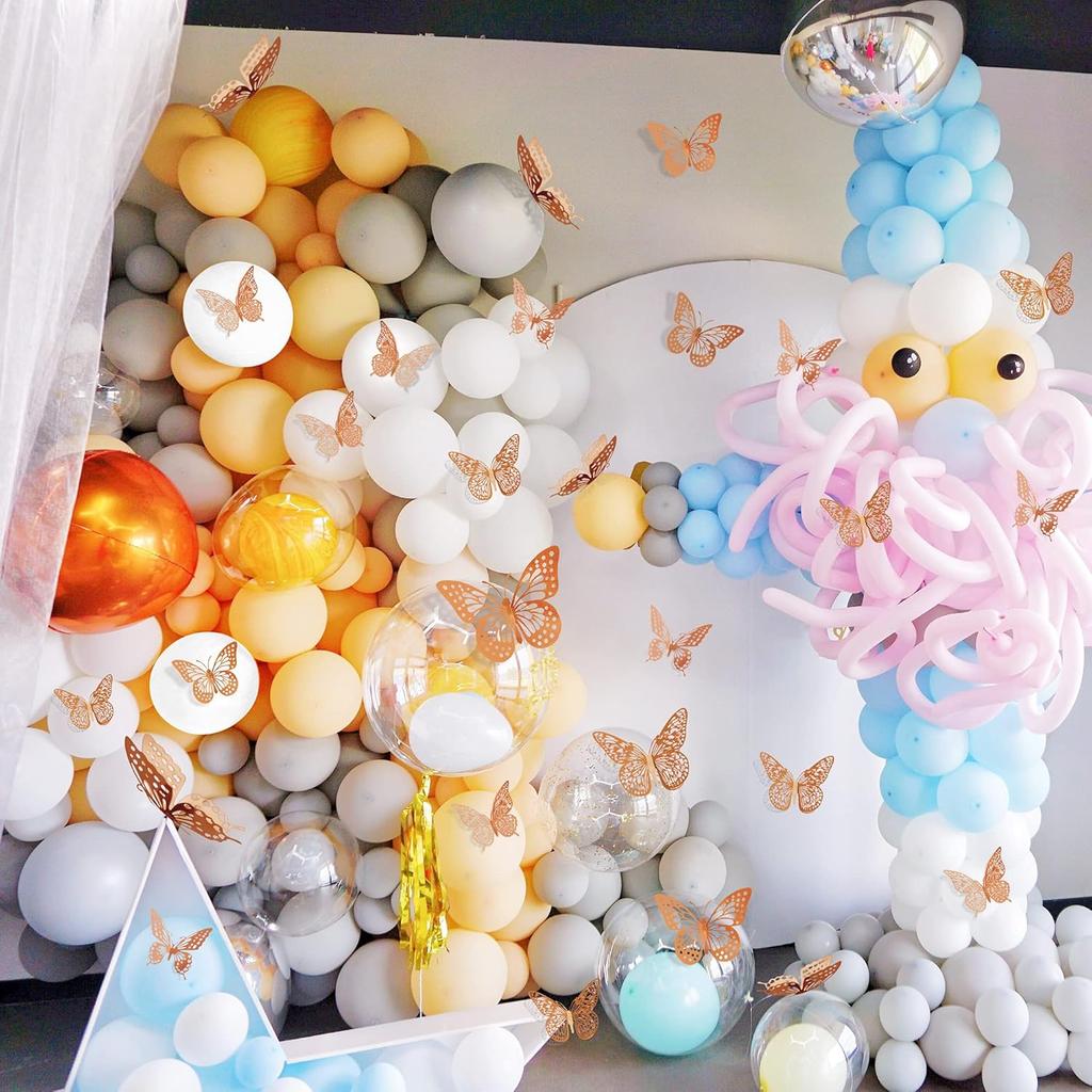 48 Pcs 3D Butterfly Wall Decor 4 Styles 3 Sizes Removable Metallic Stickers For Bedroom Nursery Party Wedding (Rose Gold)