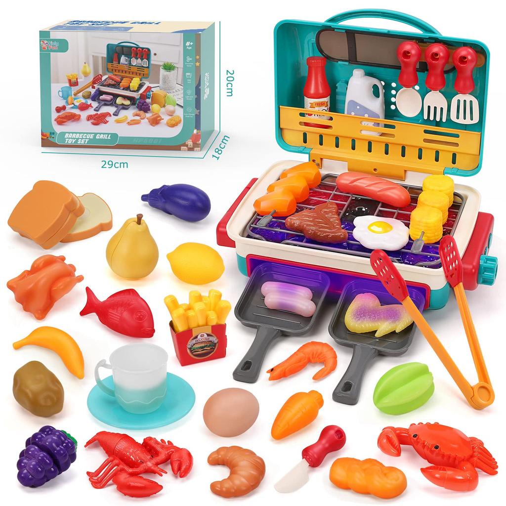 HOLYFUN Pretend Play BBQ Educational Cookware Pretend Birthday Gift Set, Toy, Toy, 43-Piece Set, Play, Cutting,