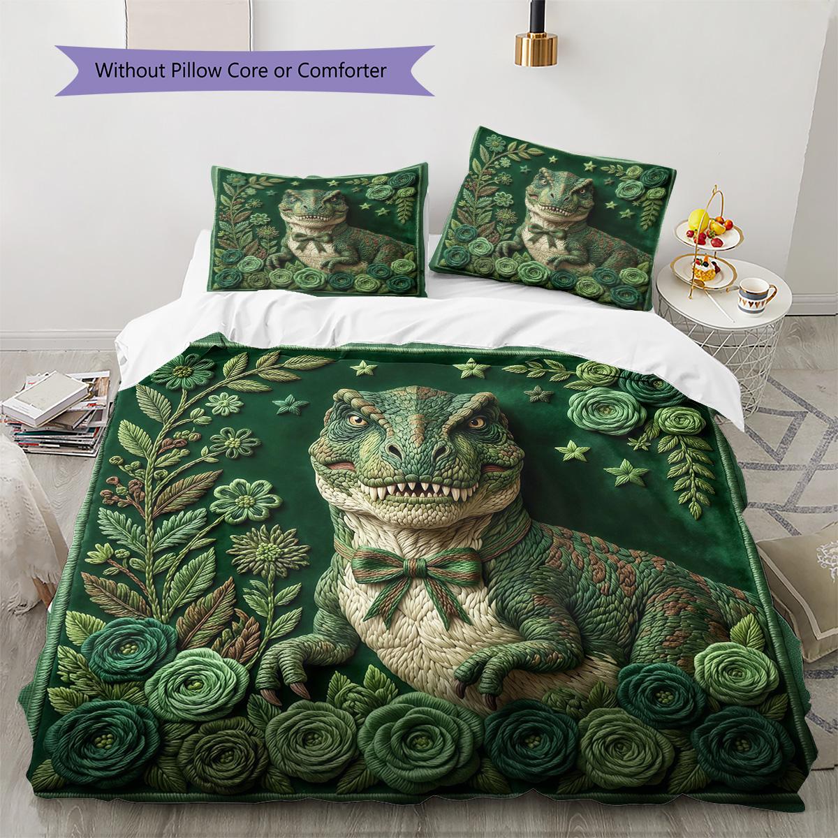 

Embroidery Dinosaur Turtle Pattern Bedding Set Quilt Cover Pillowcase Home Decor Gift (1 * duvet cover + 2 * pillowcase, without core) 135x200cm