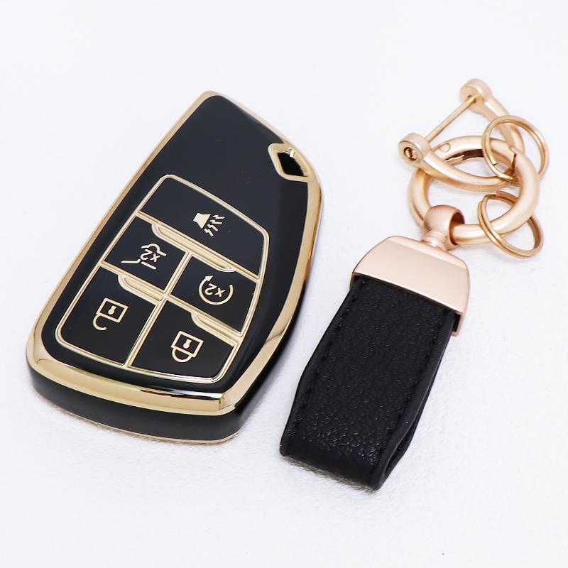 For GMC Yukon Gold Edge TPU Shell for Buick ENVISION S Plus Avenir for Chevrolet Tahoe Suburban Car Key Case Fob Cover