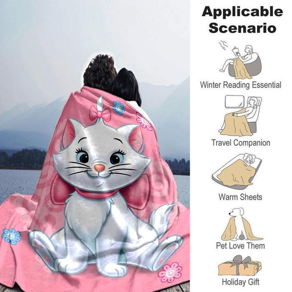 1pc cat flowers blanket Lightweight Flannel Throw for Sofa Bed Travel Camping Livingroom Office Couch Chair