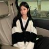 Cardigan Autumn and Winter Premium Soft V-Neck Loose Sweater 2023 Knitted Coat Women Cardigan Black and White Striped Sweater