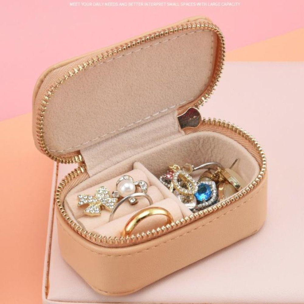 Vintage Necklace Ring Case Zipper Earring Organizer Lightweight Mini Portable Jewelry Box  Outdoor