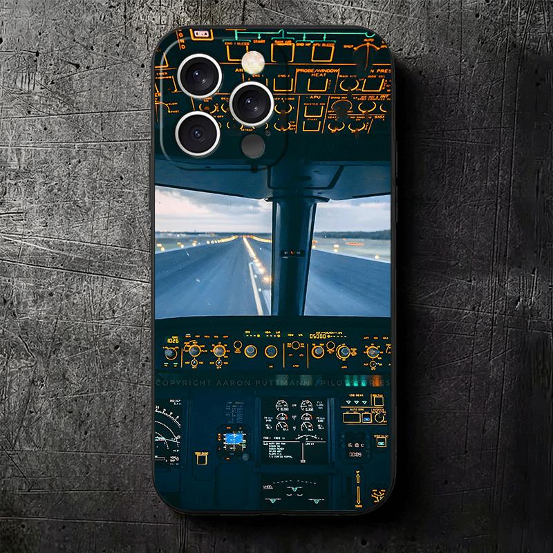 Aviation Aeroplane Pilot Cockpit Soft Phone Case for iPhone 16 16E 17 Air 15 Pro Max 14 Plus 13 Mini 11 12 7 Black Cover Back Sh
