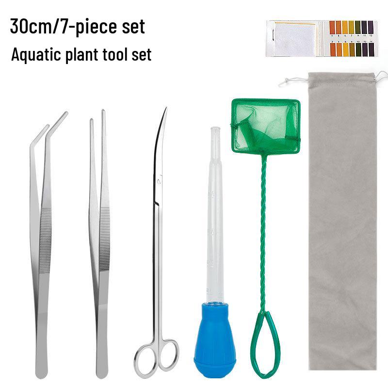 Aquarium Landscaping Tool Set: Plant Scissors, Tweezers, and Flat Sand Rake for Aquatic Trimming.