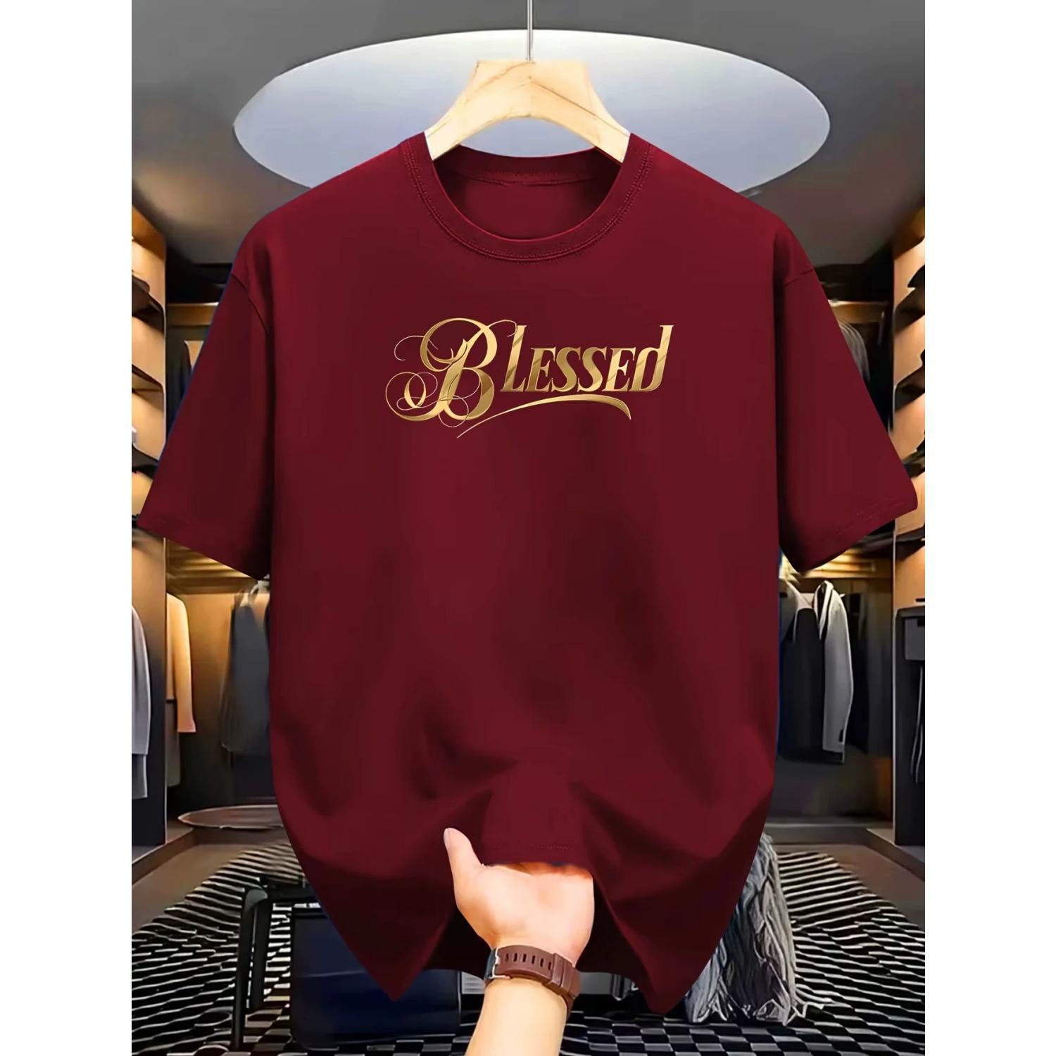 

Men s summer 100% cotton fashionable casual loose classic Blessed pattern printed sports round neck short sleeved T-shirt top S разноцветный
