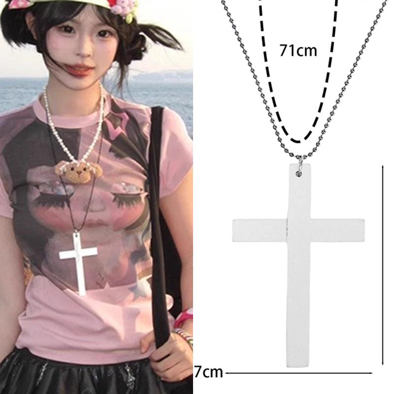 2026 Punk Gothic Wood Cross Pendant Necklace for Women Men Couple Vintage Black White Hip Hop Y2K Necklace Party Jewelry Gift