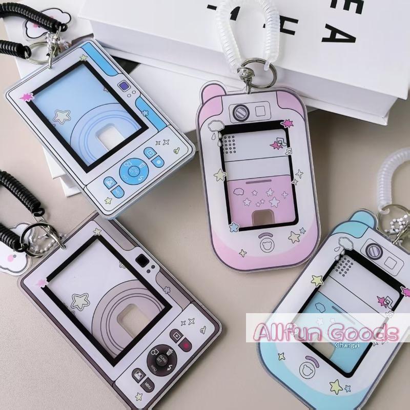 1Pcs Cute Camera Shaped Acrylic Photocard Holder With Coil Lanyard Clear Window Anti Drop Design For Kpop Fans Collecting Idol
