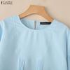 ZANZEA Women Casual Round Neck Solid Color Long Sleeve Blouse