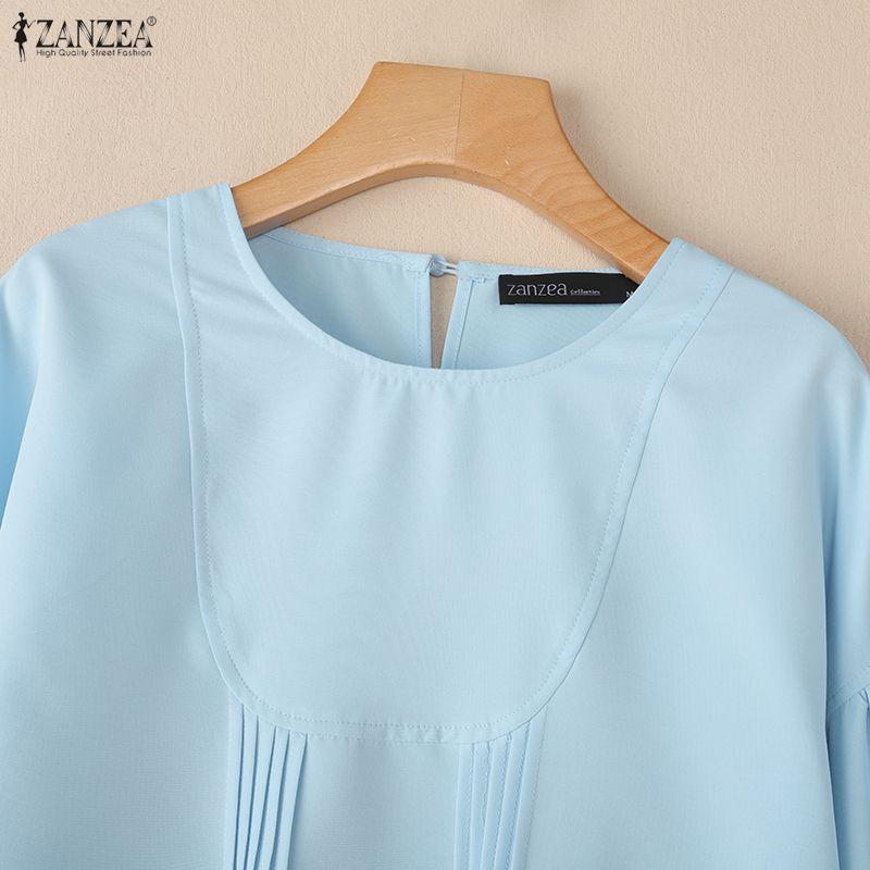 ZANZEA Women Casual Round Neck Solid Color Long Sleeve Blouse