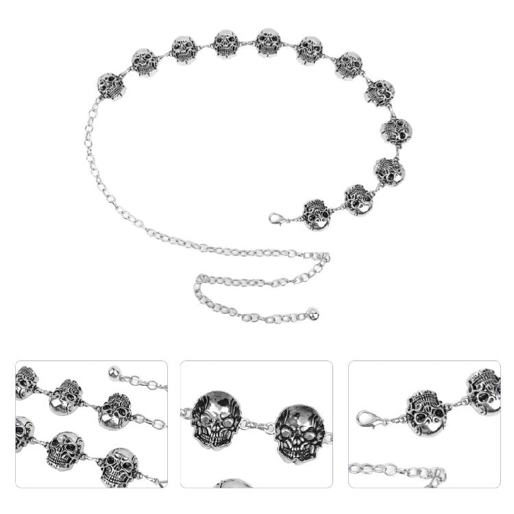Metallic Skull Head Chain Belt Adjustable Punk Waist Chain Skirt Pants Waistband 2000s Waist Jewelry Accessories