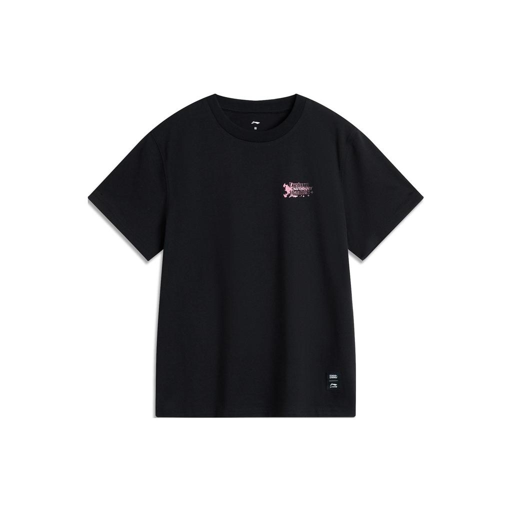 Li Ning X League Of Legends Collaboration Esports Series Solid Color Crew Neck Pullover Short Sleeve Regular T-Shirt Women Tops Black AHSUA96-3