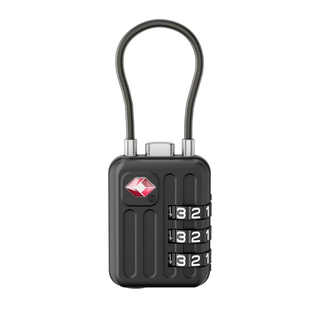 

Цинковый сплав 3-значный кодовый замок TSA с тросом, навесной замок для чемодана, багажа, кодовый замок для путешествий чёрный