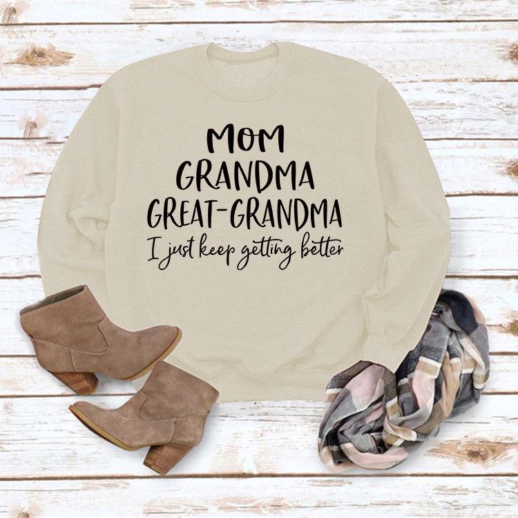 "European & American Fashion Grandma Letter Long-Sleeve T-Shirt, Autumn/Winter, Plus Size"