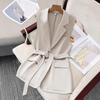 Women's Sleeveless Blazer Vest Button Lapel Collar Work Jacket Fall Casual Long Dressy Coat with Belt