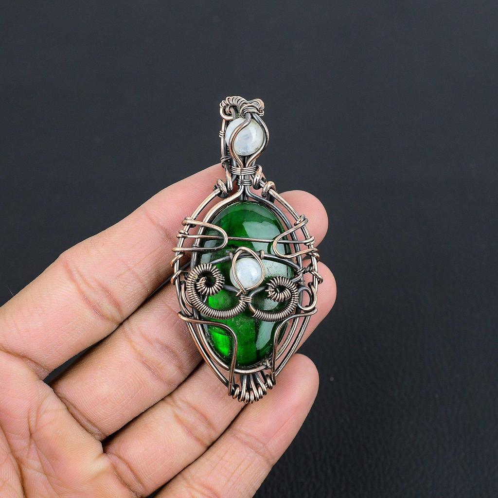 Pandantiv Labradorit Green Flash Bijuterii cu Pietre Prețioase, Pandantiv Înfășurat cu Sârmă de Cupru 999, Bijuterii Handmade Pandantiv Piatră Natală, Cadou Pentru El