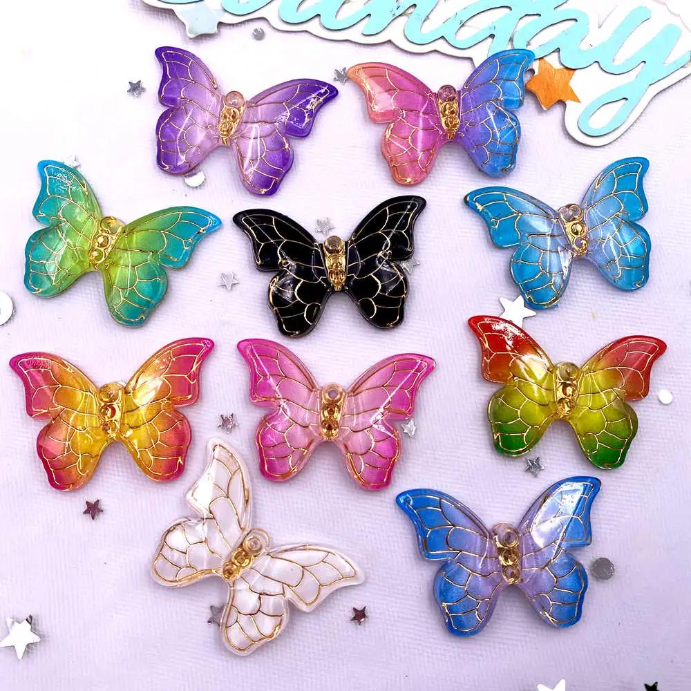 10pcs Shiny Cute Gradient Colorful Butterfly Figurine Flatback Rhinestone 1 Hole Bead DIY Wedding Decor Scrapbook Jewelry Crafts