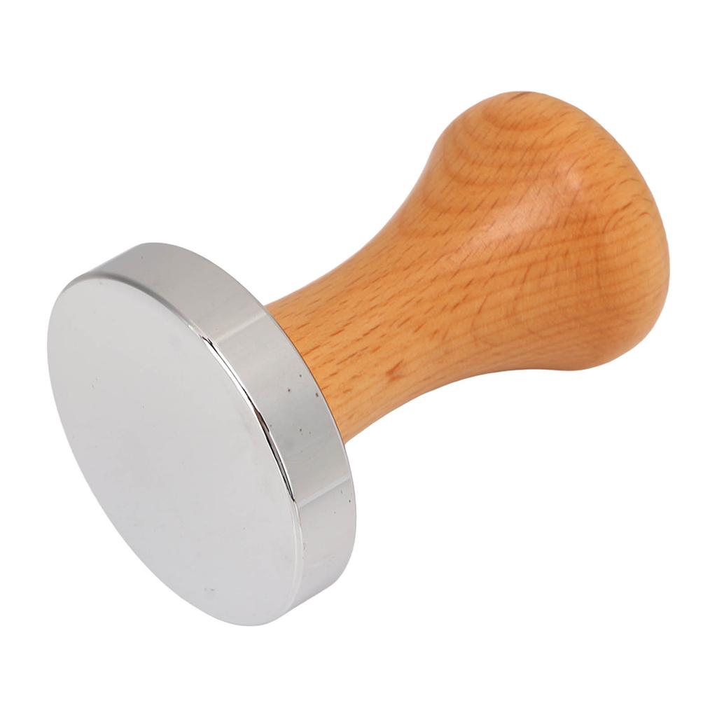 Tamper do kawy ze stali nierdzewnej z płaskim dnem, narzędzie do ubijania kawy, ręczny tamper do kawy z drewnianą rączką