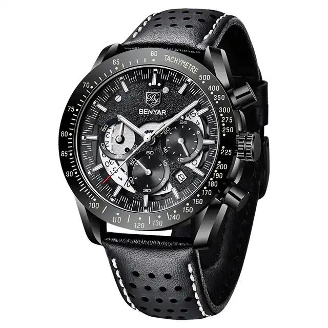 Benyar 5120 Watches Relojes Hombre New Men's Business Alloy Casual Stainless Leather Strap Quartz 5120 Wristwatch Fashion Watch