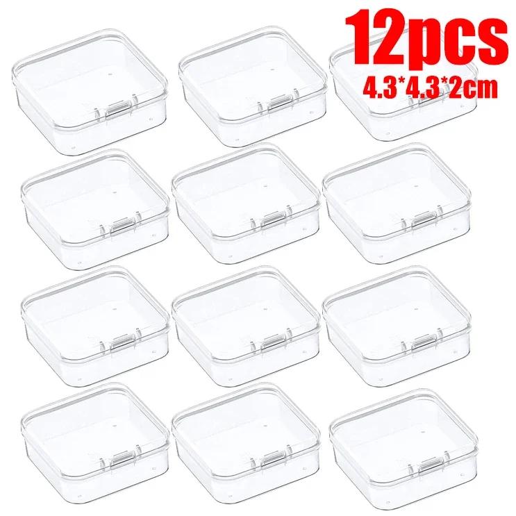6-48Pcs Clear Small Containers Plastic Square Bead Storage Box for Beads Jewelry Crafts Board Game Pieces Organization Wholesale
