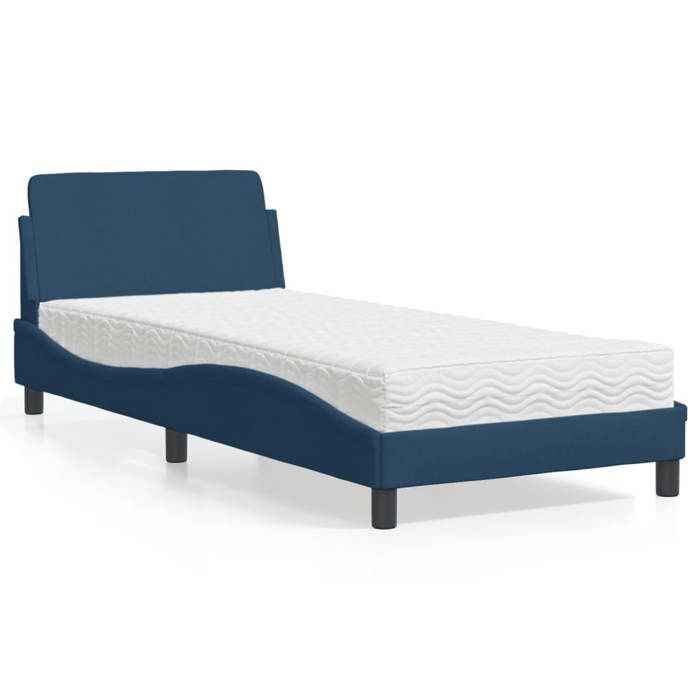 VidaXL Bed with Mattress Blue 90x200 Cm Fabric, Bedroom Furniture, Single Bed, Curved Bed Frame, Slatted Base, Bed In 3208330